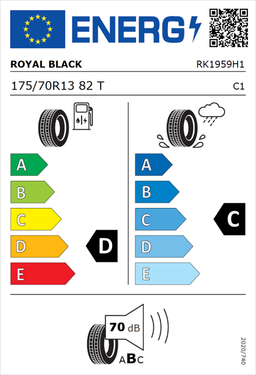Tyre Label for Royal Black Royal Mile 175/70R13 82T