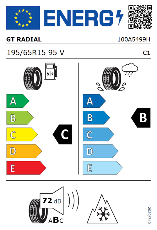 Tyre Label for GT Radial 4Seasons 195/65R15 95V