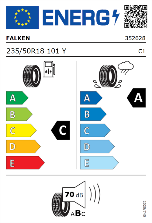 Tyre Label for Falken Azenis FK510 SUV 235/50R18 101Y