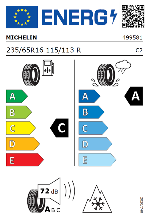 Tyre Label for Michelin CrossClimate Camping 235/65R16 115/113R