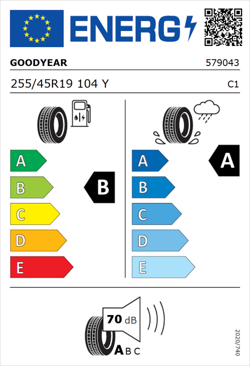 Tyre Label for Goodyear Eagle F1 Asymmetric 3 255/45R19 104Y