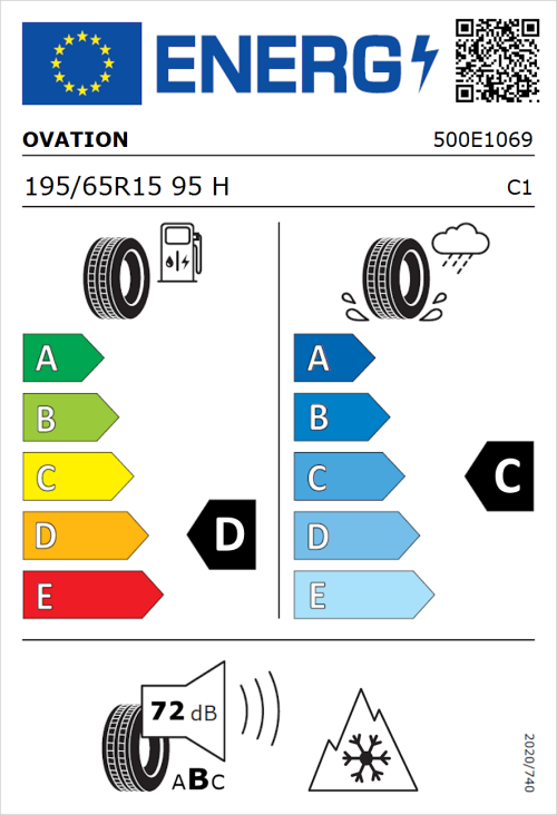 Tyre Label for Ovation VI-782 AS 195/65R15 95H