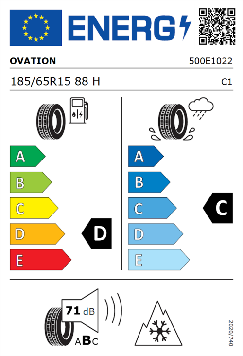 Tyre Label for Ovation VI-782 AS 185/65R15 88H