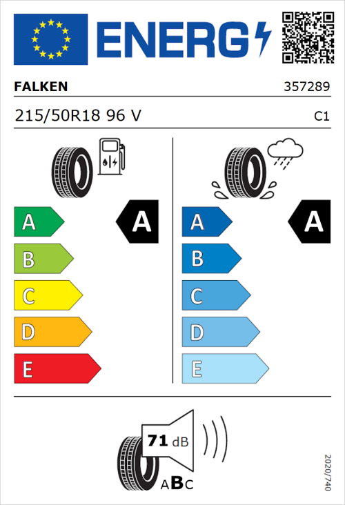 Tyre Label for Falken E.Ziex 215/50R18 96V