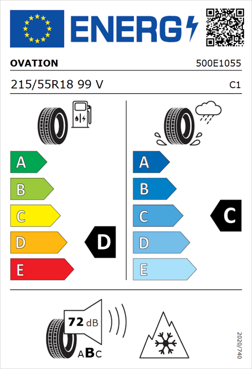 Tyre Label for Ovation VI-782 AS 215/55R18 99V