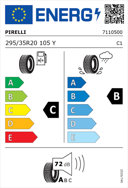 Tyre Label for Pirelli P Zero New (PZ4) (PNCS) 295/35R20 105Y