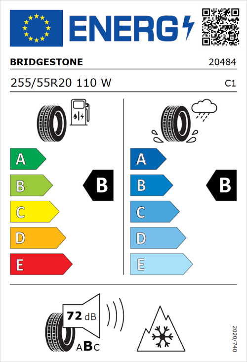 Tyre Label for Bridgestone Blizzak 6 ENLITEN 255/55R20 110W