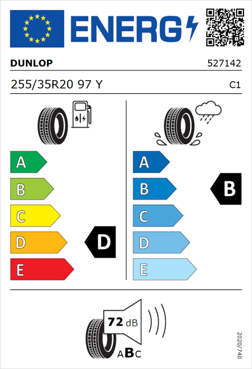Tyre Label for Dunlop SP QuattroMaxx 255/35R20 97Y