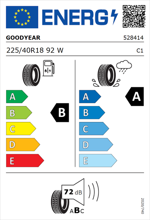 Tyre Label for Goodyear EfficientGrip Performance 225/40R18 92W