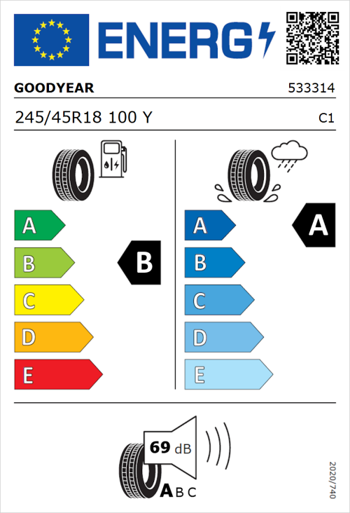 Tyre Label for Goodyear Eagle F1 Asymmetric 3 245/45R18 100Y
